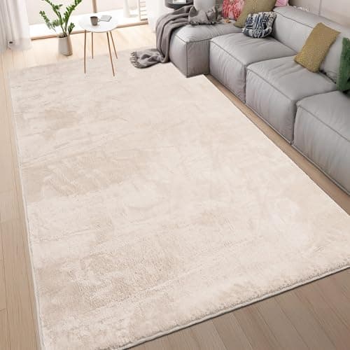 Image of homeart Area Rugs – Soft, Short Pile Monochrome Carpets - Anti-Slip Backing, Machine Washable, Modern Fluffy Rugs for Living Room, Bedroom, Kitchen, Enterance - Cream, 80x150 cm