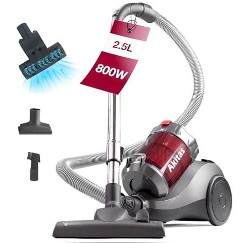 Image of Akitas 800W Bagless Cylinder Vacuum Cleaner 2.5L with 2in1 German Wessel Werk Nozzle Head and Turbo Tool for Pet Hair, Anti Hair Wrap Technology, for Hard Floor & Carpet