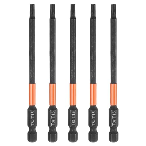 Image of sourcing map 5pcs T15 Torx Head Screwdriver Bit 4" (100mm) Long 1/4" Hex Shank Magnetic No Hole Tamper Proof 6 Point Star Screw Driver Drill Bits Phosphate S2 Steel Industrial Power Tools