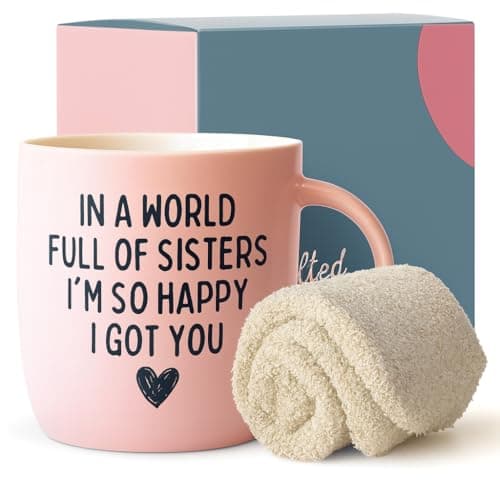 Image of Triple Gifffted Best Sister Ever Pink Coffee Mug & Socks, Gifts for Little Big Sisters, Birthday Presents Ideas, Valentines, Mothers Day, Christmas for Younger and Older Sibling, Ceramic Cup 380ML