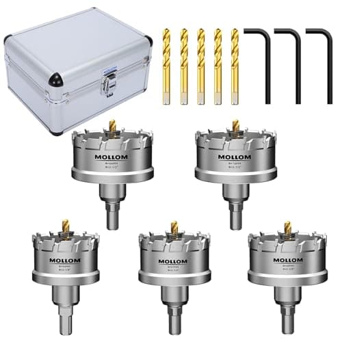 Image of MOLLOM 5Pcs (54-76mm) TCT Carbide Hole Saw Kit for Hard Metal, 5Pcs Extra Pilot Drill bits and 3Pcs Hex Key for Stainless Steel, Iron,Aluminum,Alloy,Metal