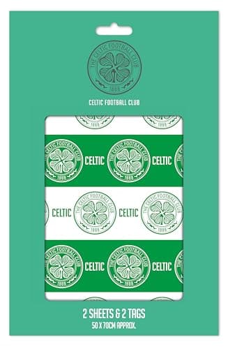 Image of CELTIC FC FOOTBALL WRAPPING PAPER 2 SHEETS 2 TAGS PACK BIRTHDAY GIFT WRAP