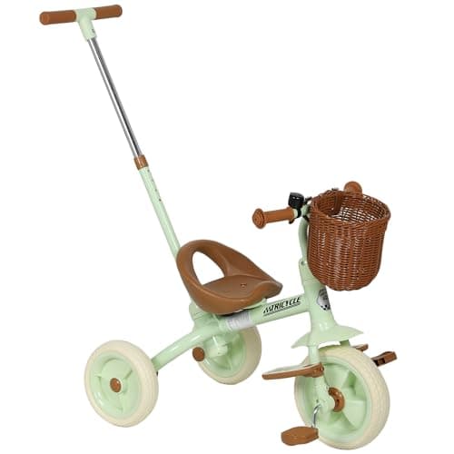 Image of AIYAPLAY 2-In-1 Kids Trike, Toddler Tricycle for 2-5 Years Old with Adjustable Parent Handle, Pedals, Footrests, Storage Basket, 3 Wheel Bike for Boys and Girls, Green