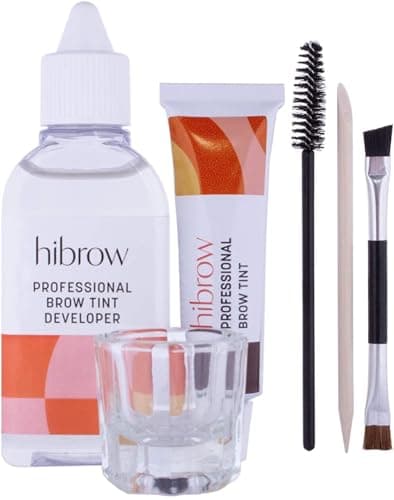 Image of Hi Brow Professional Tinting Kit - Eyebrow Dye Full Size Set - 15ml Tint, 50ml Tint Developer, Glass Mixing Dish, Dual End Brush, Mascara Wand, Orange Wood Stick (Dark Brown)