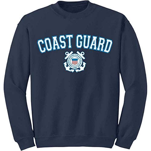 Image of US Coast Guard USCG Crest Crewneck Fleece Sweatshirt - Grey, Navy Blue, L