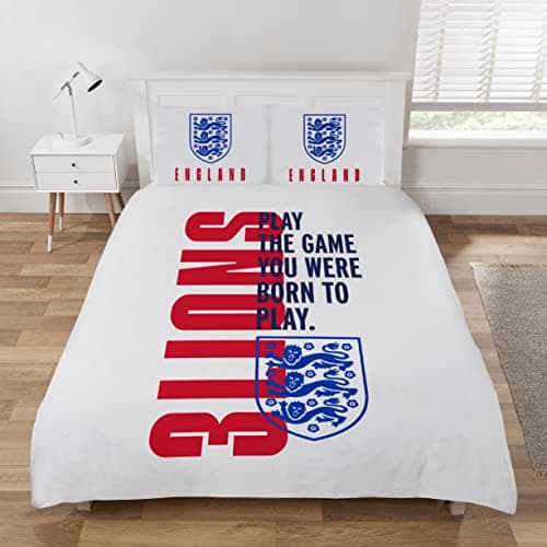 Image of Coco Moon Official England Born To Play Soft Reversible Football Duvet Bedding Set With Pillow Cases Perfect Kids Bedroom Accessories (Double)