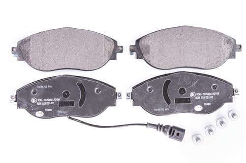 Image of HELLA 8DB 355 021-971 Brake pad set - with integrated wear warning contact - T2488 - for e.g. AUDI / CUPRA / SEAT / SKODA / VOLKSWAGEN