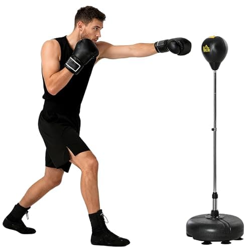 Image of HOMCOM Punching Bag with Stand, Free Standing Boxing Bag Set, Speed Bag with Speedball Adjustable Height from 133cm to 151cm for Teens, Gold Tone