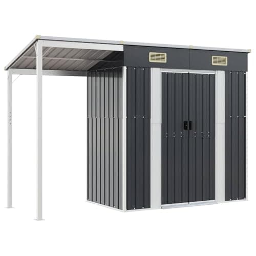 Image of vidaXL Garden Shed, Outdoor Storage Shed with Extended Roof, Tool Shed for Lawn Garage Yard, Metal Garden Storage Unit, Anthracite Steel