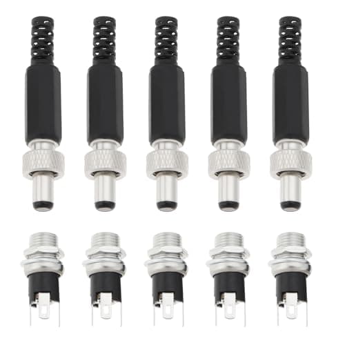 Image of VGOL 5 Sets DC Power Plug Connector 5.5mm x 2.1mm Male DC Power Plug Connector Screw Lock Female Panel Socket Mount Adapter for Media Players Car Stereos