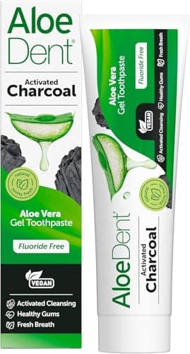 Image of Aloe Dent - Activated Charcoal Gel Toothpaste - Fluoride Free - Activated Cleansing, Supports Healthy Gums & Freshens Breath - Vegan, Cruelty & SLS Free - 100ml - 3 Pack