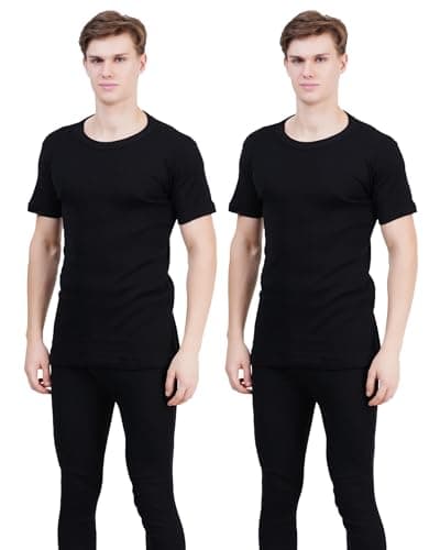 Image of N R TEXTILES Pack of 2 Men's Thermal T Shirt Short Sleeve, Warm Underwear Baselayer (Black, XL)