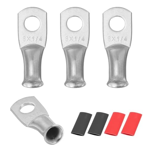 Image of sourcing map 4pcs 8 AWG M6 Battery Lugs Ring Terminals, 1/4" 6mm Stud Crimp Wire Terminal Connector End Copper, 2:1 Heat Shrink Tubing, Silver
