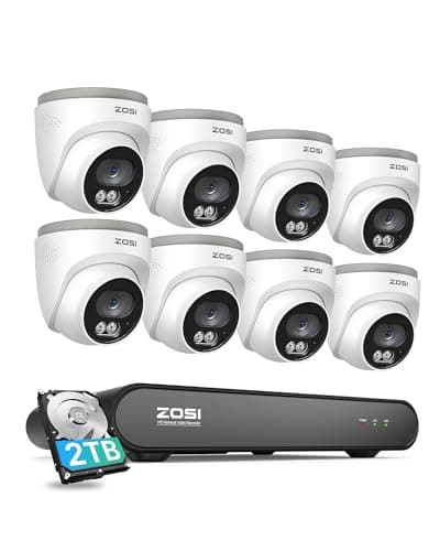 Image of ZOSI 8CH 5MP PoE CCTV Camera System Outdoor Indoor, 2.5K 8 Channel H.265+ NVR with 2TB HDD and 8 X 4MP PoE Security Cameras, Smart Human Detection, Night Vision, Remote Access, 24/7 Recording