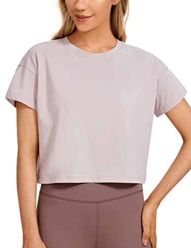 Image of CRZ YOGA Women's Short Sleeve Yoga T-Shirts Loose Fit Sports Fitness Crop Tops Workout Casual Cropped Shirt Smoky Blush 12
