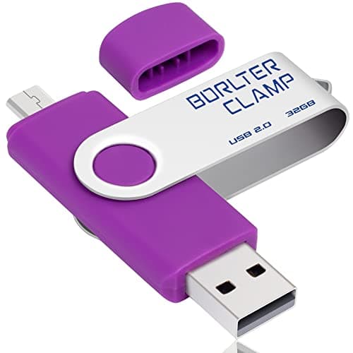 Image of BORLTER CLAMP 32GB Memory Stick Dual USB Flash Drive, OTG Swivel Thumb Drive with Micro USB Drive Port for Android Smartphone Tablet and Computer (Purple)