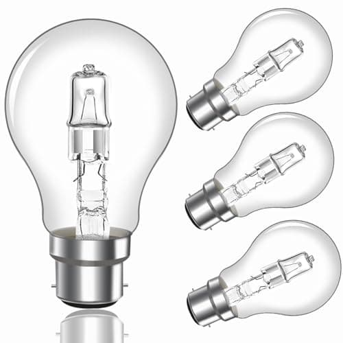Image of Caldarax 42W B22 BC Bayonet Light Bulbs, Globe A55 B22d Bayonet Cap Light Bulb Dimmable 650LM Warm White 2700K, B22 Classic Clear GLS Light Bulbs for Chandelier, AC220-240V, Pack of 4