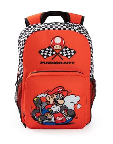 Image of Super Mario Nintendo Kart Red Backpack | Unisex Kids School Bag for Books | Zip-Up Design | Mario Character | Back to School Essentials | Kids Gaming Merchandise