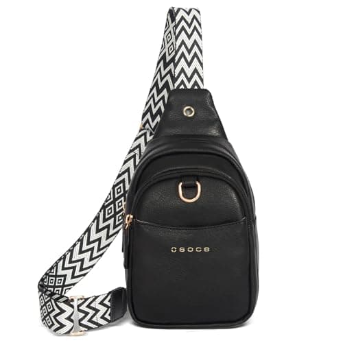 Image of OSOCE Crossbody Bag for Women PU Sling Belt Bag Small Shoulder Chest Bag Purses with Adjustable Guitar Strap Phone Cable Hole Fanny Pack Cross Body Bags with for Ladies Travel Shopping.