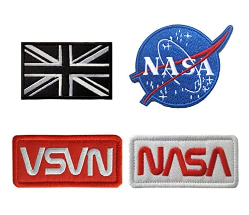 Image of 4 PCS UK and NASA Logo Iron on Sew on Patches, Tactical NASA Badge Patch NASA Logo Military Embroidered Patches for DIY Kids Children Clothing Team Clothes Caps Bags Backpack Uniform