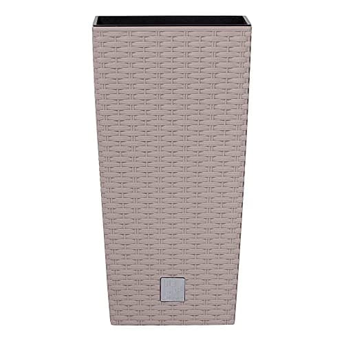 Image of URBNLIVING Square Rattan Elegant Tall Large Plant Pot Flower Indoor Outdoor Garden Planters (Beige, H 50cm x D 26cm)