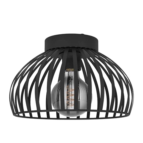 Image of Eglo Ceiling Light Fixture Mogano 3, Flush-Mount Ceiling lamp in Monochrome Design, Black Metal Living Room and Hallway Lighting, E27 Socket, Ø 11 in