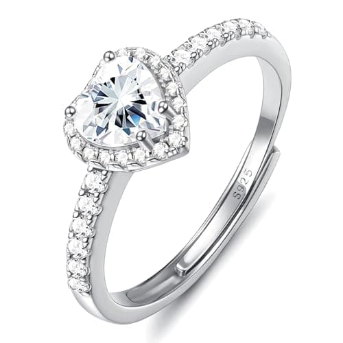 Image of Chriscoco 925 Sterling Silver Ring for Women Silver Love Heart Ring Adjustable Cubic Zirconia Rings Simulated Diamond Ring Engagement Promise Wedding Rings with Jewellery Box