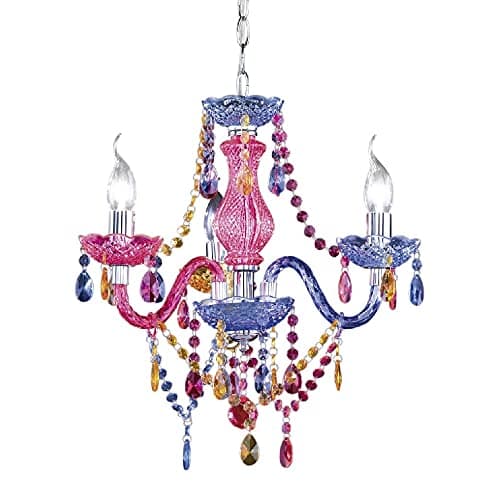 Image of Britalia Polished Chrome & Multicolour Acrylic Crystal 3 Lamp Chandelier Pendant Ceiling Light | 46cm Diameter | 3 x SES E14 Lamp Bulbs Required (Not Included) | Traditional Vintage Design
