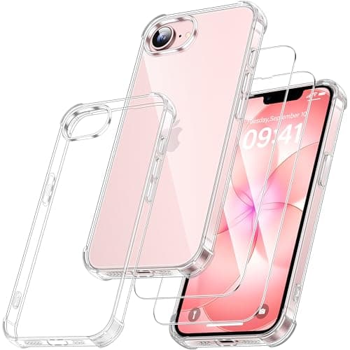 Image of FLLAO 3 in 1 Case Compatible with iPhone 17e / iPhone 16e Case with 2 Pack Tempered Glass Screen Protectors, Slim Soft TPU Shockproof Bumper Case, Anti-Yellowing iPhone 17e / iPhone 16e Cover, Clear