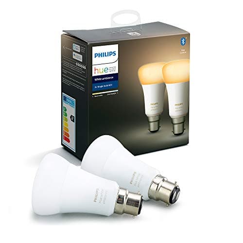 Image of Philips Hue White Ambiance Smart Bulb Twin Pack LED [B22 Bayonet Cap] with Bluetooth. Works with Alexa and Google Assistant.