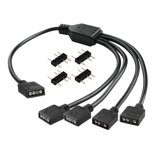 Image of QTMMC ARGB Splitter Cable 1 to 4 Fan Splitter 5V 3 Pin Addressable RGB LED Sync Cable Extension 30cm LED Strip Connectors for Computer Chassis Expand CPU Cooler and 5V ARGB Fan