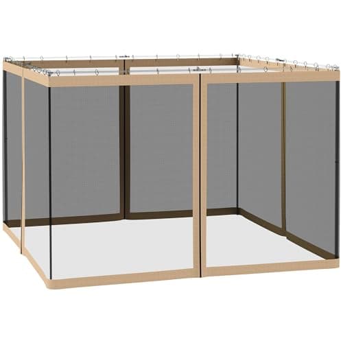 Image of Outsunny Gazebo Universal Replacement Mosquito Netting fit 10x10ft Gazebos, 4-Panel Sidewall with Zippers for 3 x 3 m Canopy Tents, (Sidewall Only) Beige