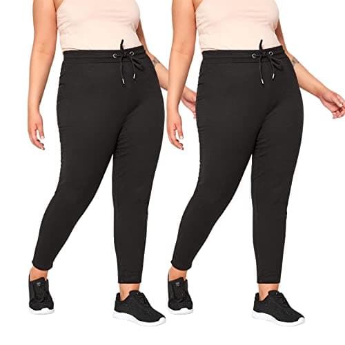 Image of Womens Oversized Joggers Ladies Black Casual Sweatpants Baggy Cuffed Bottoms, (2 Pack, Black, Size 22)