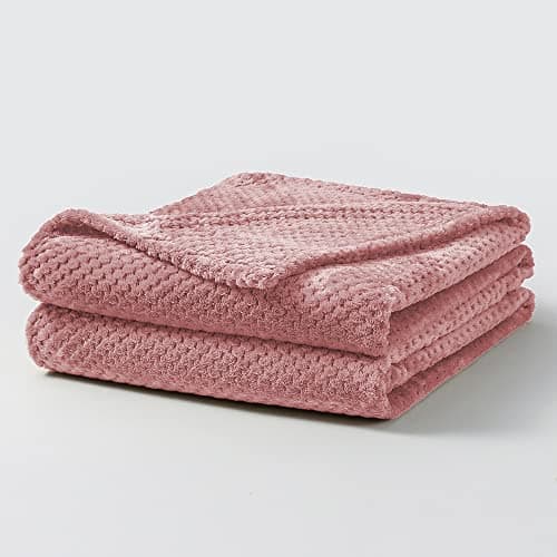 Image of Bear & Panda Waffle Flannel Fleece Mink Throw - Sofa/Bedspread/travel Blankets – Honeycomb Super Soft, light-weighted, Warm, Cosy Large Size Single, Double, King - Blush Pink, Single (127 x 152 cm)