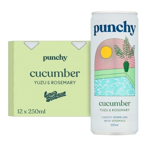 Image of Punchy Drinks - Cucumber, Yuzu & Rosemary - Premium Soft Drink, Mixer, Lightly Sparkling, Vitamin D, All Natural, Low Calorie, Non Alcoholic - 12 x 250ml