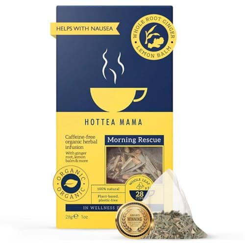 Image of HOTTEA MAMA | Morning Rescue | Organic Lemon & Ginger Tea | Pregnancy Nausea Relief, Heart Burn, Digestion | Caffeine Free | 14 Whole Leaf Biodegradable Bags (28 Cups Of Tea)