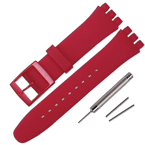 Image of Rihahisy Silicone Rubber Watch Strap/Watch Band Replacement for Swatch (17mm, Dark Red)