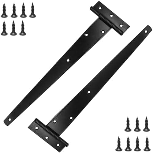 Image of Wopanxye Garden Gate Hinges, 12 inch (300 mm) 7 Holes T-Hinges with Screws, 270 Open Angle, Rustproof Coated, for Fence Shed Door Windows Cabinets, 2 Pack, Black