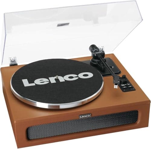 Image of Lenco LS-430 Turntable, Bluetooth Turntable, Integrated Speaker 40 Watt RMS, Belt Drive, Pitch Control, Preamp, RCA Out and AUX In, Brown, LS-430BN