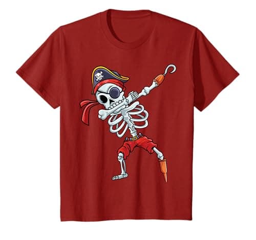 Image of Halloween Dabbing Pirate Skeleton Funny Dab Boys Kids Mens T-Shirt