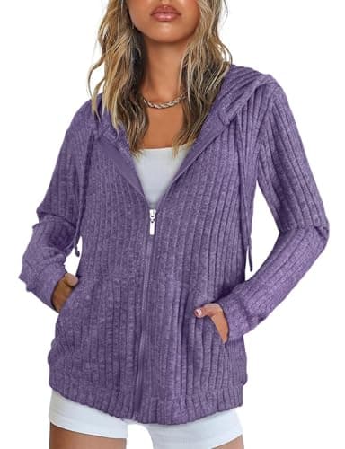 Image of Flikity Cardigans for Women UK, Zip Up Hoodie Women Hooded Cardigan Ladies Tunic Tops Size 16-18 Jackets for Women UK Womens Long Sleeve Tops Work Clothes Purple L