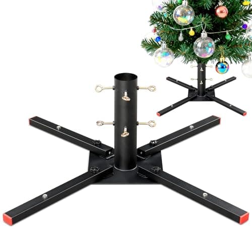 Image of Harrms Christmas Tree Stand for 6-10FT Artificial Trees, Heavy-Duty Metal Xmas Tree Holder for Trunks up to 5.8cm (2.2"), Black, Secure Magnetic Fold-Flat Storage & Effortless Setup