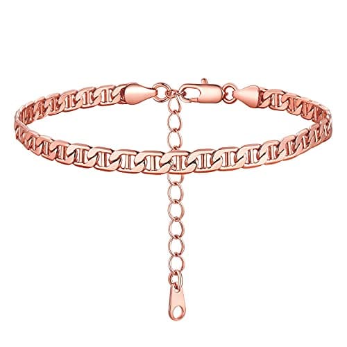 Image of FOCALOOK Rose Gold Plated Ankles Bracelet for Mother Not Allergenic Copper Alloy Mariner Link Chain Anklet Womens Gift for Birthday