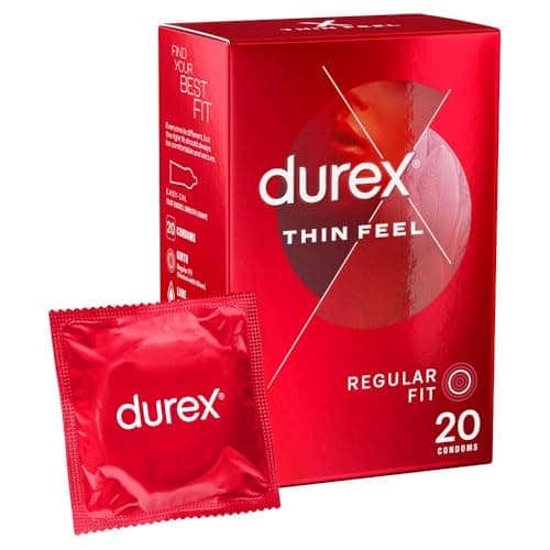 Image of Durex Thin Feel Condoms, Regular Fit, 20s, Secure, Natural Latex, with Silicone Lube, Easy On Shape, More Sensitivity