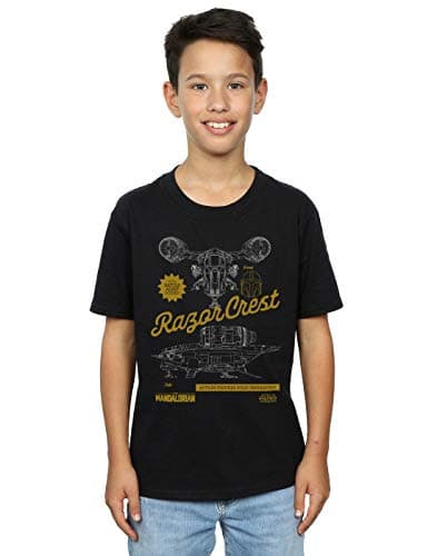 Image of Star Wars Boys The Mandalorian The Razor Crest T-Shirt Black 12-13 Years