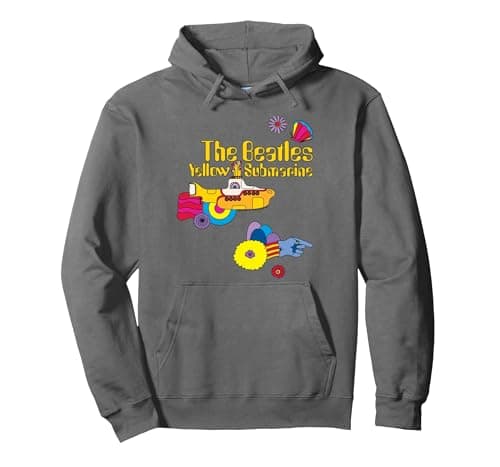 Image of The Beatles Yellow Submarine - Patches Pullover Hoodie, Adult Unisex, Asphalt Grey, Small