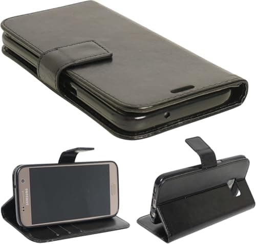 Image of Fia Direct For Samsung Galaxy S7 Edge Case - Premium Leather Folio Flip Cover | RFID-Technology | Kickstand | Money and Card Holder Wallet | Compatible with Samsung Galaxy S7 Edge Phone Case Black