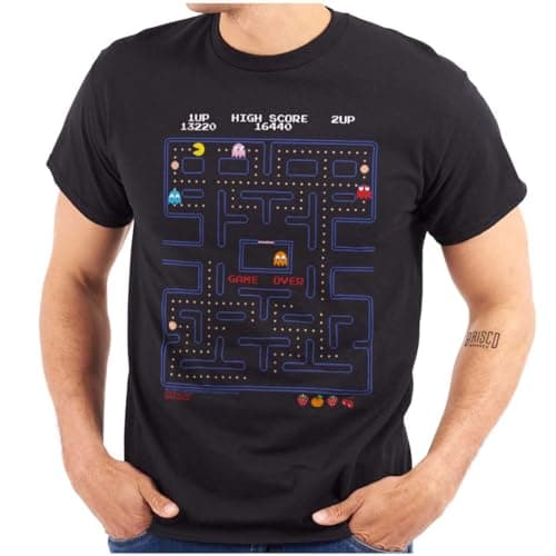 Image of PACMAN Game Over Retro Video Gaming Graphic T Shirt Men or Women, Black, XL