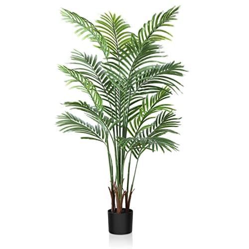 Image of CROSOFMI Artificial Plant Areca Palm Tree 130 cm Fake Plant Indoor and Outdoor in Plastic Potted Artificial Tree Living Room Balcony Bedroom Green Decoration (1 Pack)