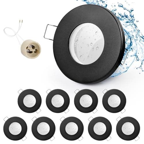 Image of GeyouLux Set of 10 Recessed Spotlights Frame IP65 with GU10 Socket, LED Spot Iron Matt Black Bathroom Mounting Frame Round Flat Recessed Spotlights 68 mm Hole Size for Outdoor and Indoor Use